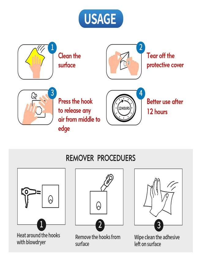 mamakoi N/Q Premium Adhesive Hooks - Heavy Duty 13lb(Max) Transparent Reusable Seamless Wall Hooks With Stainless Steel for Kitchen, Towel, Bath, Ceiling, Office, Window - 10 Pack - Image 5